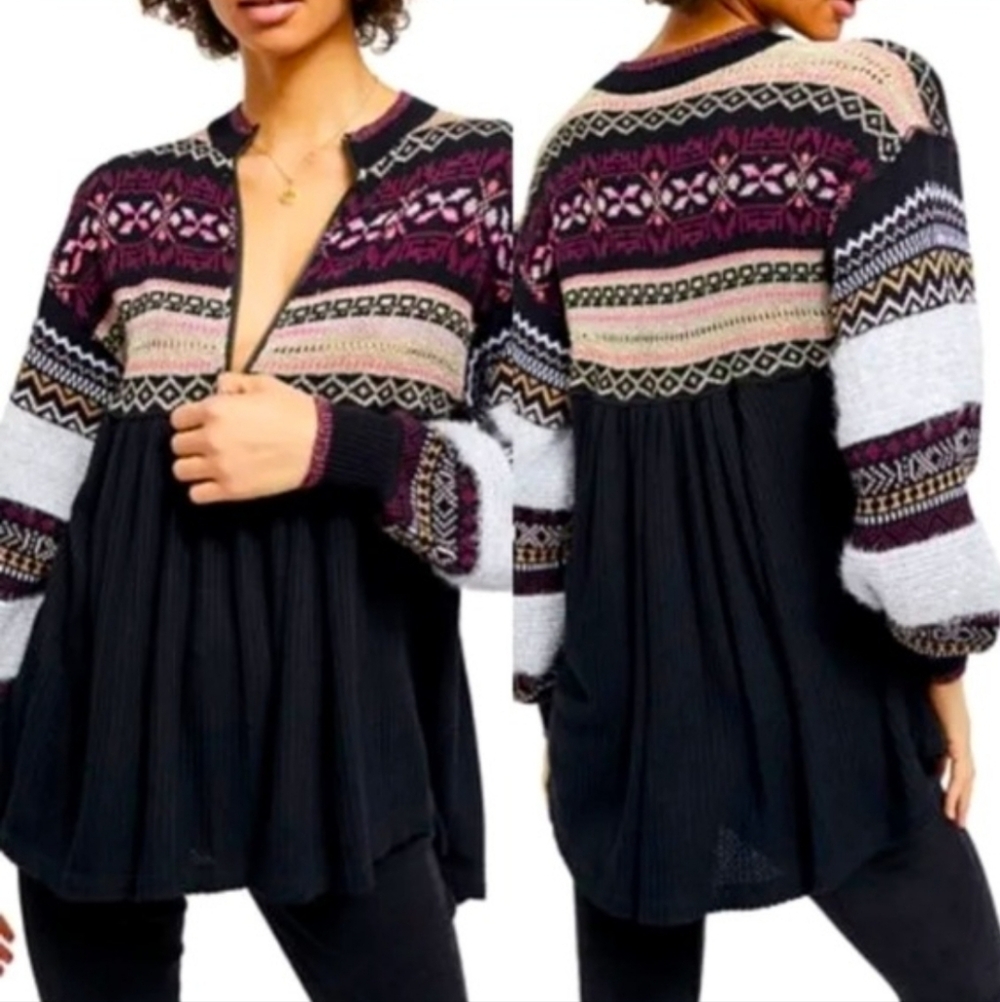 Free People Cabin Fever Swit Sweater Long Sleeve Half Zip Metallic Black Sm NWT - Picture 16 of 16